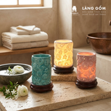  Đèn xông tinh dầu, đèn sứ thấu quang màu vân đá khắc nổi hoa xông tinh dầu spa, thư giãn 