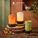  Đèn xông tinh dầu, đèn sứ thấu quang màu vân đá khắc nổi hoa xông tinh dầu spa, thư giãn 