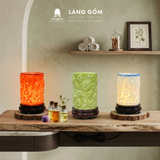  Đèn xông tinh dầu, đèn sứ thấu quang màu vân đá khắc nổi hoa xông tinh dầu spa, thư giãn 