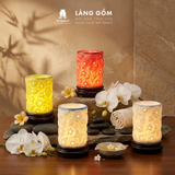 Đèn xông tinh dầu, đèn sứ thấu quang màu vân đá khắc nổi hoa xông tinh dầu spa, thư giãn 