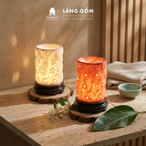  Đèn xông tinh dầu, đèn sứ thấu quang màu vân đá khắc nổi hoa xông tinh dầu spa, thư giãn 