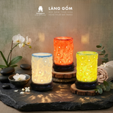  Đèn xông tinh dầu, đèn sứ thấu quang màu vân đá khắc nổi hoa xông tinh dầu spa, thư giãn 