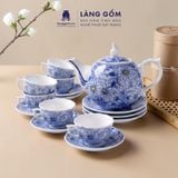  Bộ ấm chén men lam bách hoa thủ công gốm sứ Bát Tràng cao cấp - Bộ ấm trà men lam làm quà tặng sang trọng - Làng Gốm 