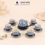  Bộ Trà Quai Sứ Ngược 800ml Họa Tiết Vẽ Tay Thủ Công Gốm Sứ Bát Tràng, Bộ Trà Quà Tặng Tiếp Khách - Làng Gốm 