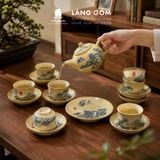  Bộ ấm chén Bát Tràng men hoàng thổ cao cấp kèm đĩa lót - Bộ ấm trà làm quà tặng sang trọng - Làng Gốm 