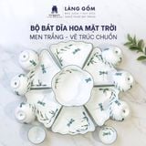  Bộ Bát Đĩa Hoa Mặt Trời 15 Món Gốm Sứ Bát Tràng Men Trắng, Men Kem Vẽ Tay Trúc Chuồn - Đồ Ăn Cao Cấp, Bàn Thờ, Quà Tặng 