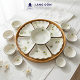  Bộ Đồ Ăn Hoa Mặt Trời Vẽ Đài Sen Men Kem Bát Tràng Cao Cấp 