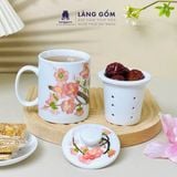  Cốc lọc trà vẽ nổi 3D vẽ tay thủ công cao cấp, dung tích 330ml - Gốm sứ Bát Tràng 