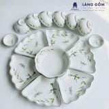  Bộ Bát Đĩa Hoa Mặt Trời 15 Món Gốm Sứ Bát Tràng Men Trắng, Men Kem Vẽ Tay Trúc Chuồn - Đồ Ăn Cao Cấp, Bàn Thờ, Quà Tặng 