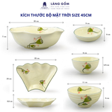  Bộ Đồ Ăn Hoa Mặt Trời Vẽ Đài Sen Men Kem Bát Tràng Cao Cấp 