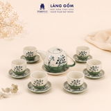  Bộ Trà Quai Sứ Ngược 800ml Họa Tiết Vẽ Tay Thủ Công Gốm Sứ Bát Tràng, Bộ Trà Quà Tặng Tiếp Khách - Làng Gốm 