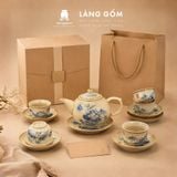  Bộ ấm chén Bát Tràng men hoàng thổ cao cấp kèm đĩa lót - Bộ ấm trà làm quà tặng sang trọng - Làng Gốm 