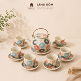 Bộ Ấm Trà Quai Đồng Gốm Sứ Bát Tràng Men Vẽ Thủ Công 450ml/900ml, Bộ Trà Uống Trà Quà Tặng Gốm Sứ Bát Tràng - Làng Gốm 