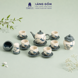  Bộ Ấm Trà Quai Sứ Họa Tiết Vẽ Tay Thủ Công Gốm Sứ Bát Tràng, Bộ Ấm Chén Quà Tặng Tiếp Khách Cao Cấp - Làng Gốm 