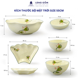  Bộ Đồ Ăn Hoa Mặt Trời Vẽ Đài Sen Men Kem Bát Tràng Cao Cấp 