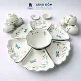  Bộ Bát Đĩa Hoa Mặt Trời 15 Món Gốm Sứ Bát Tràng Men Trắng, Men Kem Vẽ Tay Trúc Chuồn - Đồ Ăn Cao Cấp, Bàn Thờ, Quà Tặng 