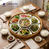  Bộ Đồ Ăn Hoa Mặt Trời Vẽ Đài Sen Men Kem Bát Tràng Cao Cấp 