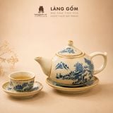  Bộ ấm chén Bát Tràng men hoàng thổ cao cấp kèm đĩa lót - Bộ ấm trà làm quà tặng sang trọng - Làng Gốm 