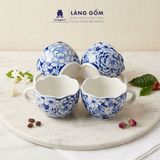  Cốc sứ cao cấp họa tiết vẽ tay thủ công, men lam - dung tích 300 ml - 420 ml 