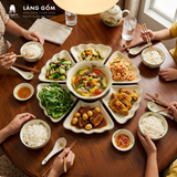  Bộ Đồ Ăn Hoa Mặt Trời Vẽ Đài Sen Men Kem Bát Tràng Cao Cấp 