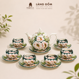  Bộ ấm trà Bách hoa viên họa tiết vẽ tay thủ công, bộ ấm chén uống trà, quà tặng cao cấp - Gốm sứ Bát Tràng - Làng Gốm 