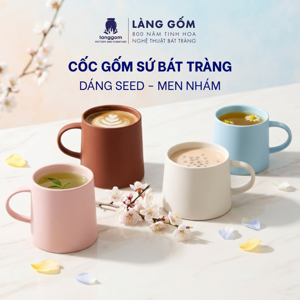  Cốc sứ men mờ dáng basic dùng uống nước, trà, cà phê, dung tích 575ml, Cốc Seed Heritage xuất khẩu 