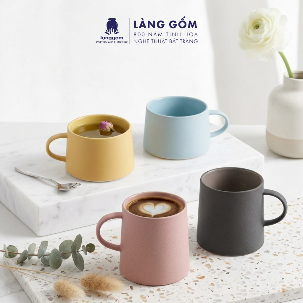  Cốc sứ men mờ dáng basic dùng uống nước, trà, cà phê, dung tích 575ml, Cốc Seed Heritage xuất khẩu 