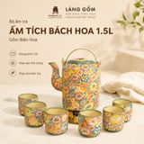  Bộ Ấm Tích Gốm Biên Hòa Men Bách Hoa Khắc Nổi 1.5L 