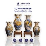  Bình Hoa, Lọ Hoa Bàn Thờ Miệng Lượn Men Rạn Đắp Nổi Họa Tiết Rồng, Chim Công Hoa Đào, Sen H24-60cm 
