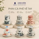  Phin Pha Cà Phê Gốm Sứ Bát Tràng Vẽ Tay Thủ Công - Họa Tiết Sen Chuồn Cá - Quà Tặng Cao Cấp 