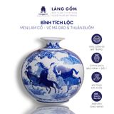  Bình tích lộc phong thủy Bát Tràng men lam cổ hoạ tiết Mã đáo thành công, Thuận buồm xuôi gió 