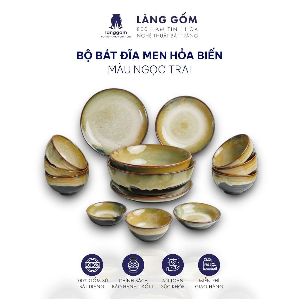  Bộ bàn ăn hỏa biến 14 món - Màu ngọc trai 