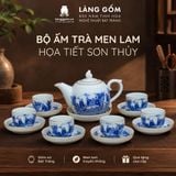  Bộ Ấm Trà Bát Tràng Men Lam Họa Tiết Sơn Thủy, Bộ Ấm Chén Uống Trà, Tiếp Khách, Quà Tặng - Gốm sứ Bát Tràng - Làng Gốm 