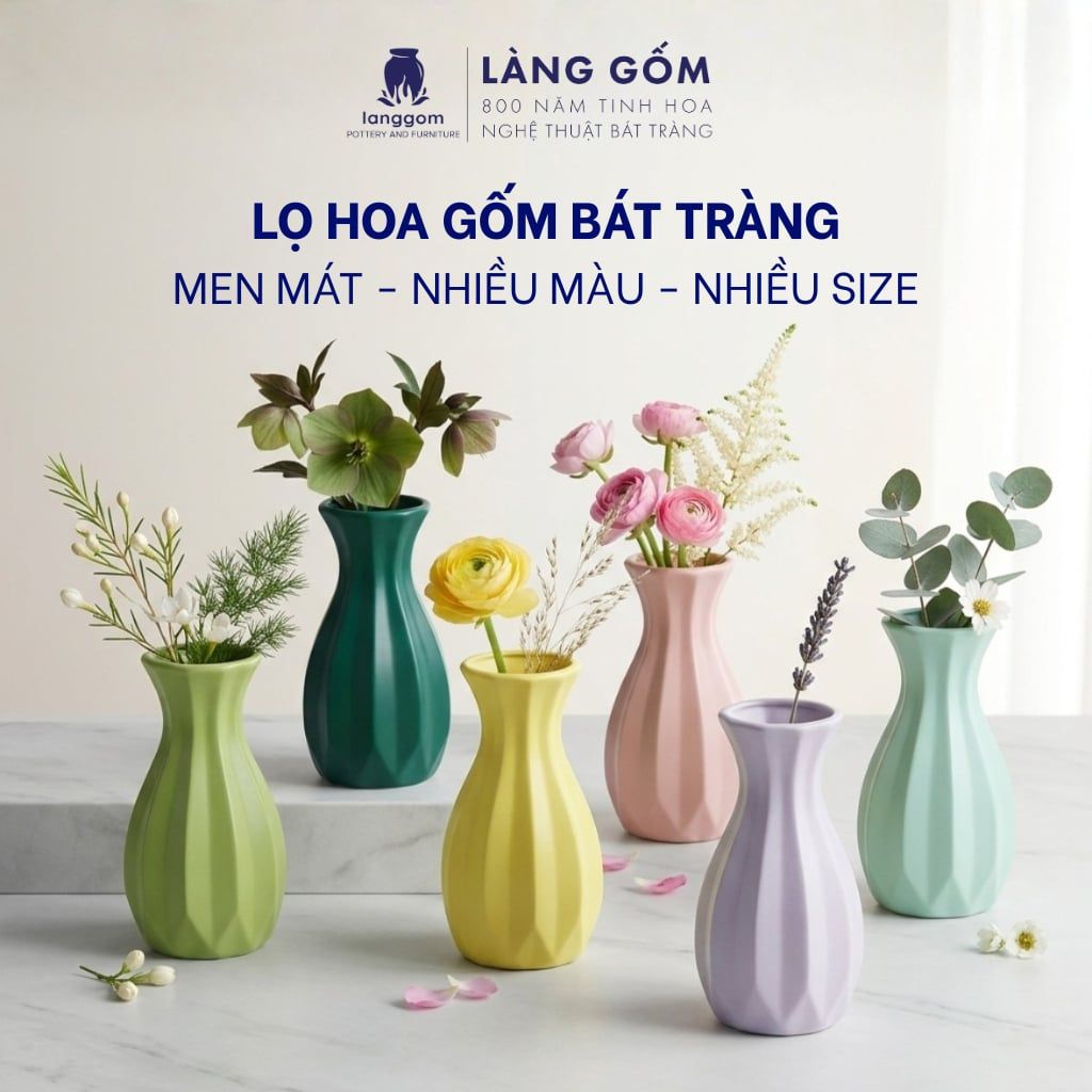  Bình Hoa Gốm Sứ Bát Tràng Men Matte Dáng Múi Khế Màu Pastel - Decor Bàn, Kệ, Phòng Khách 