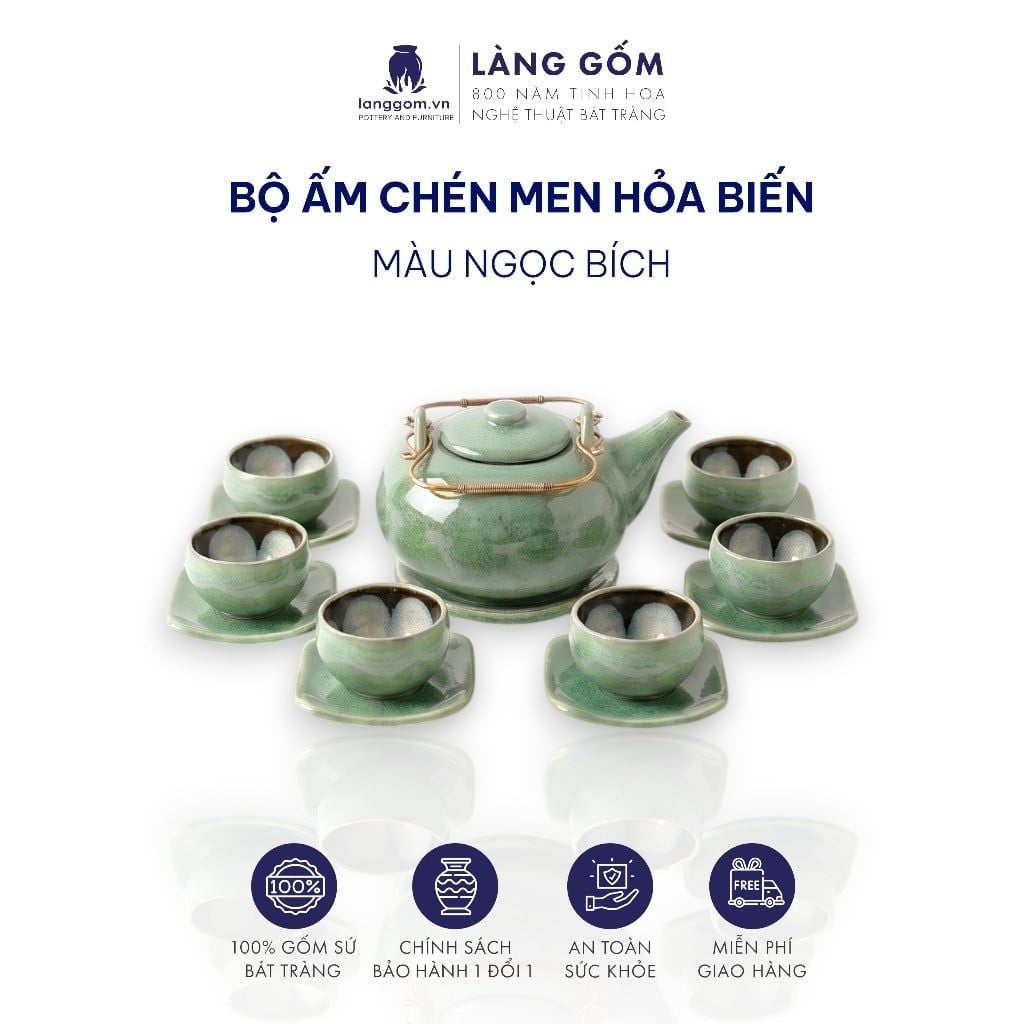  Bộ Ấm Chén Men Hỏa Biến Ngọc Bích Bát Tràng Cao Cấp 