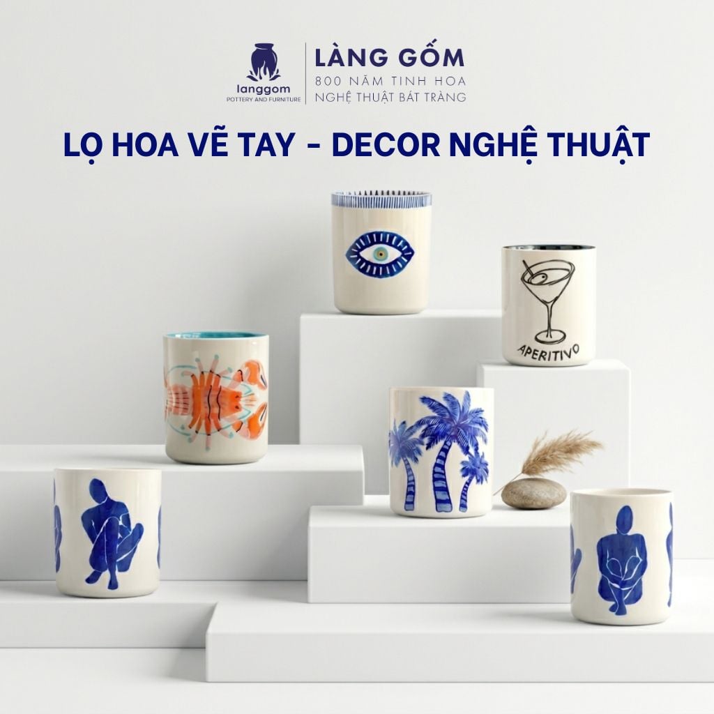  Lọ hoa vẽ tay trang trí nghệ thuật - Bình sứ decor phong cách hiện đại - Gốm sứ Bát Tràng cao cấp 