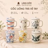  Cốc Sứ Uống Trà Có Nắp Cao Cấp Họa Tiết Vẽ Tay Thủ Công 