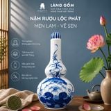  Nậm Rượu Lộc Phát Men Lam Vẽ Tay Hoa Sen Dáng 2 Bầu, Đồ Thờ Cúng, Bình Rượu Thờ - Gốm sứ Bát Tràng 