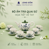  Bộ Ấm Trà Quai Sứ Họa Tiết Vẽ Tay Thủ Công Gốm Sứ Bát Tràng, Bộ Ấm Chén Quà Tặng Tiếp Khách Cao Cấp - Làng Gốm 