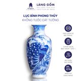  Lục bình phong thủy men lam Bát Tràng vẽ tay Khổng tước Cát Tường, Mẫu đơn Trường Xuân 