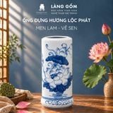  Ống Đựng Hương Lộc Phát Men Lam Vẽ Tay Hoa Sen – Gốm Sứ Bát Tràng 