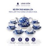  Bộ ấm chén men lam bách hoa thủ công gốm sứ Bát Tràng cao cấp - Bộ ấm trà men lam làm quà tặng sang trọng - Làng Gốm 