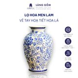  Bình hoa men lam họa tiết hoa lá 