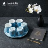  Bộ cốc gốm sứ - Ly sứ uống trà, uống nước kèm khay tròn - Bộ cốc đĩa vân đá nhiều màu cao cấp - Gốm sứ Bát Tràng 
