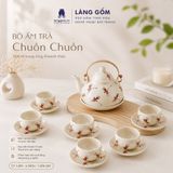  Bộ Ấm Chén Bát Tràng Vẽ Tay Chuồn Chuồn Đỏ Cao Cấp – Bộ Trà Gốm Sứ Quà Tặng Sang Trọng 