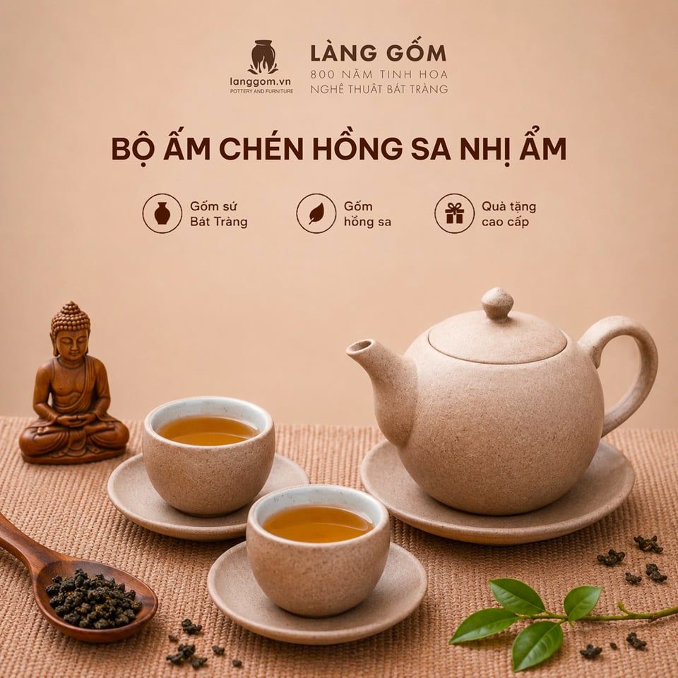  Bộ Ấm Chén Nhị Ẩm Gốm Hồng Sa Bát Tràng - Trà Cụ Thủ Công Tối Giản - Quà Tặng Cao Cấp Sang Trọng 