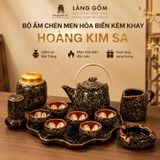  Bộ Ấm Chén Men Hỏa Biến Hoàng Kim Sa Kèm Khay Sen - Trà Cụ Cao Cấp Gốm Sứ Bát Tràng - Quà Tặng Sang Trọng 