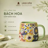 Cốc Trà Gốm Thủ Công Men Bách Hoa Khắc Nổi Có Quai 