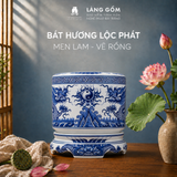  Bát Hương Lộc Phát Men Lam Vẽ Rồng - Đồ Thờ Men Lam Bát Tràng 