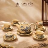 Bộ ấm chén Bát Tràng men hoàng thổ cao cấp kèm đĩa lót - Bộ ấm trà làm quà tặng sang trọng - Làng Gốm 